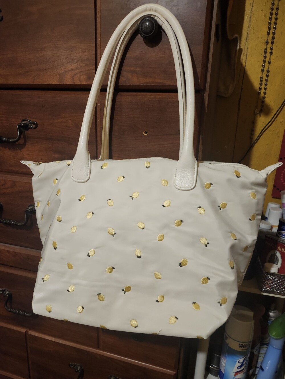 Ivory Tote Bag with Gold Leaf Accent With Lemons